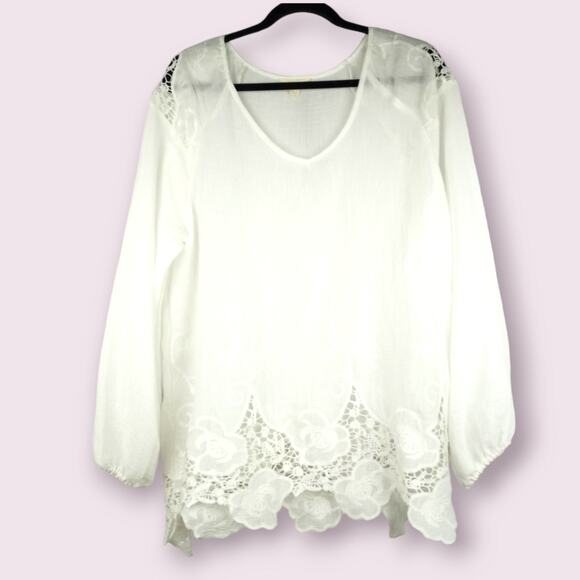 ADIVA Semi Sheer White Boho Style Blouse White Lace 1X Feminine Coquette Boho - Picture 2 of 9